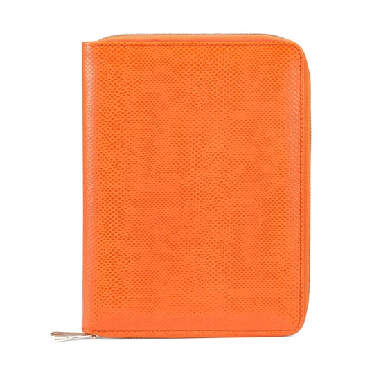 A5 Zipped Padfolio in Orange Lizard & Cream Suede from Aspinal of London