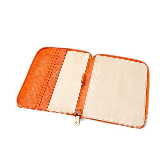 A5 Zipped Padfolio in Orange Lizard & Cream Suede from Aspinal of London