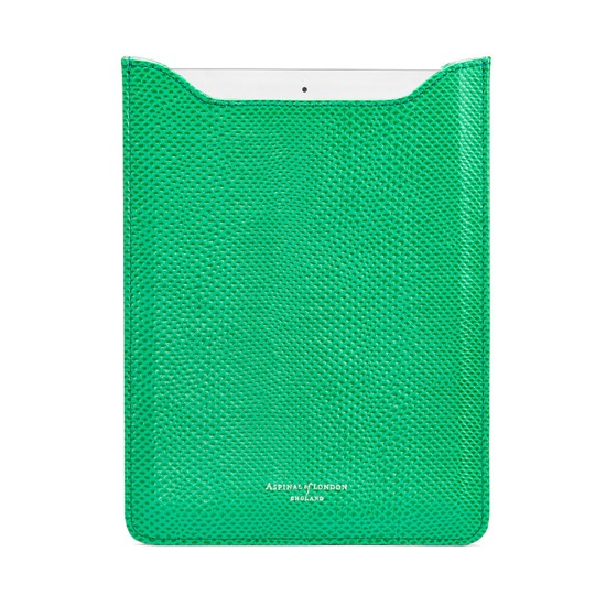 Leather iPad Air Sleeve in Grass Green Lizard & Cream Suede from Aspinal of London