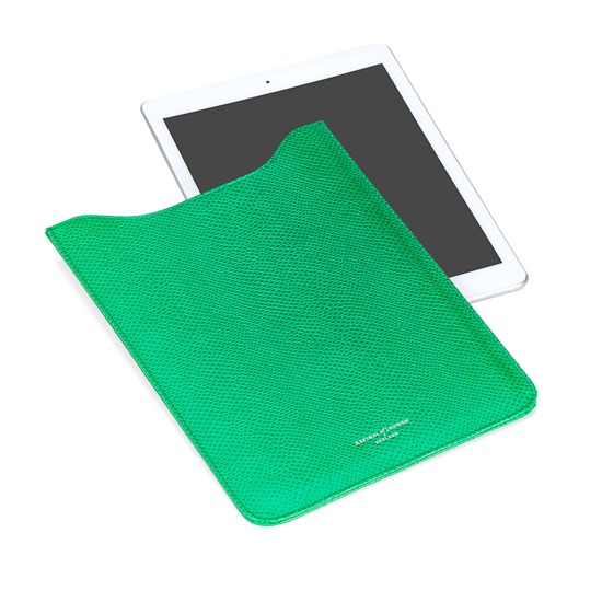 Leather iPad Air Sleeve in Grass Green Lizard & Cream Suede from Aspinal of London
