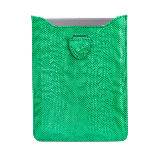 Leather iPad Air Sleeve in Grass Green Lizard & Cream Suede from Aspinal of London