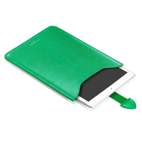 Leather iPad Air Sleeve in Grass Green Lizard & Cream Suede from Aspinal of London