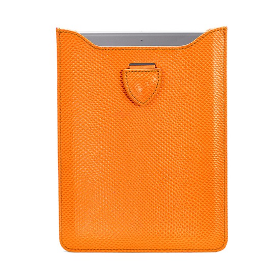 Leather iPad Air Sleeve in Orange Lizard & Cream Suede from Aspinal of London