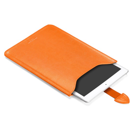Leather iPad Air Sleeve in Orange Lizard & Cream Suede from Aspinal of London