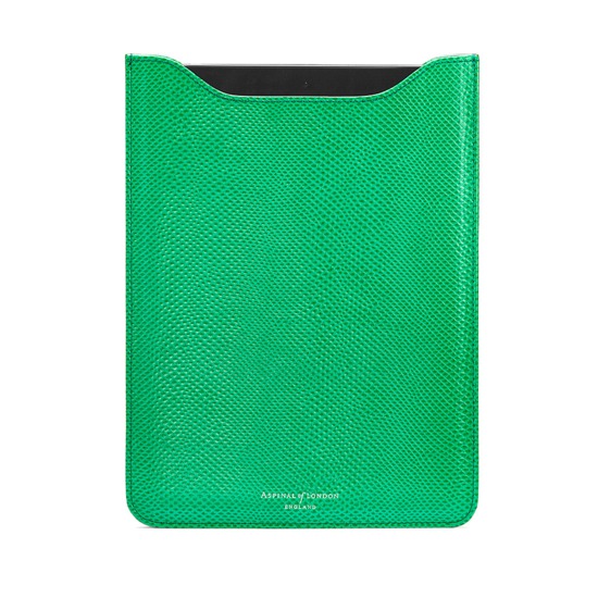 iPad Mini Sleeve in Grass Green Lizard & Cream Suede from Aspinal of London