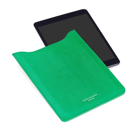 iPad Mini Sleeve in Grass Green Lizard & Cream Suede from Aspinal of London
