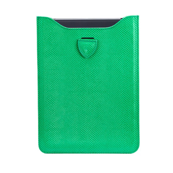 iPad Mini Sleeve in Grass Green Lizard & Cream Suede from Aspinal of London