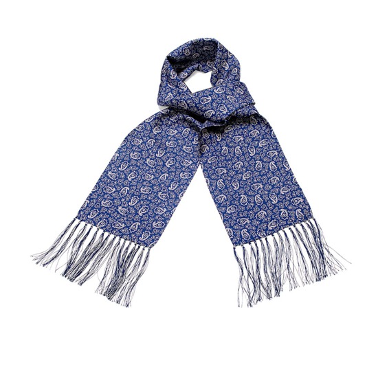 Men's Paisley Silk Scarf in Cobalt Blue from Aspinal of London