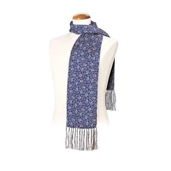 Men's Paisley Silk Scarf in Cobalt Blue from Aspinal of London