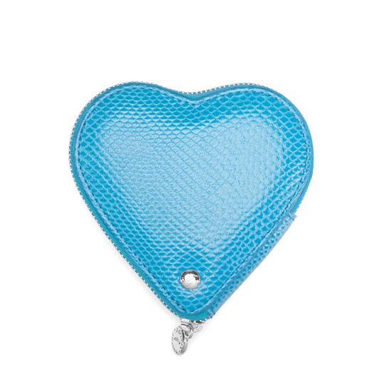 Heart Coin Purse in Aquamarine Lizard from Aspinal of London