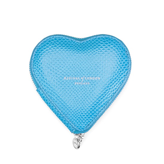 Heart Coin Purse in Aquamarine Lizard from Aspinal of London