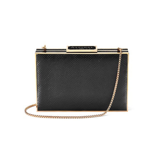 Scarlett Box Clutch in Jet Black Lizard from Aspinal of London