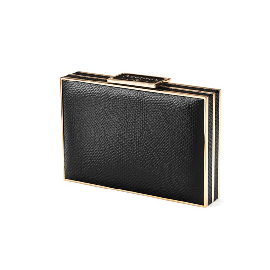 Scarlett Box Clutch in Jet Black Lizard from Aspinal of London