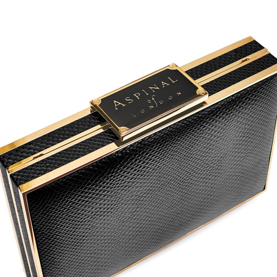 Scarlett Box Clutch in Jet Black Lizard from Aspinal of London