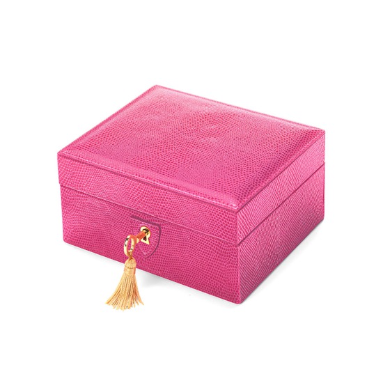Bijou Jewellery Box in Raspberry Lizard & Pale Blue Suede from Aspinal of London