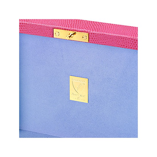 Bijou Jewellery Box in Raspberry Lizard & Pale Blue Suede from Aspinal of London