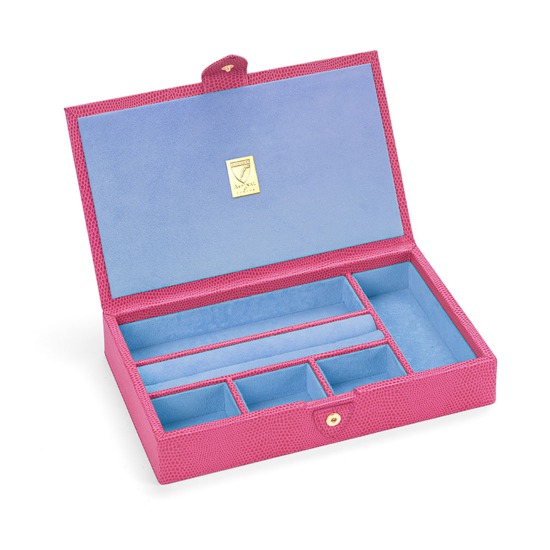Paris Jewellery Box in Raspberry Lizard & Pale Blue Suede from Aspinal of London