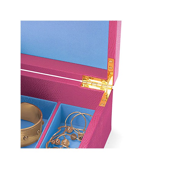 Savoy Jewellery Case in Raspberry Lizard & Pale Blue Suede from Aspinal of London