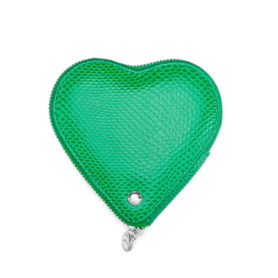 Heart Coin Purse in Grass Green Lizard from Aspinal of London