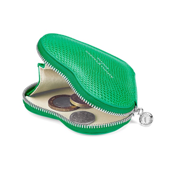 Heart Coin Purse in Grass Green Lizard from Aspinal of London