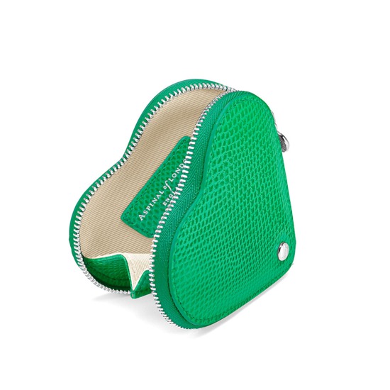 Heart Coin Purse in Grass Green Lizard from Aspinal of London