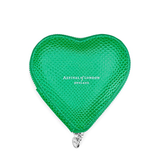 Heart Coin Purse in Grass Green Lizard from Aspinal of London