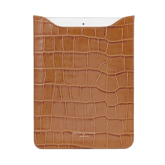 Leather iPad Air Sleeve in Deep Shine Vintage Tan Croc & Cappuccino Suede from Aspinal of London