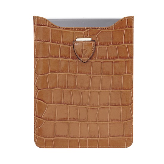 Leather iPad Air Sleeve in Deep Shine Vintage Tan Croc & Cappuccino Suede from Aspinal of London