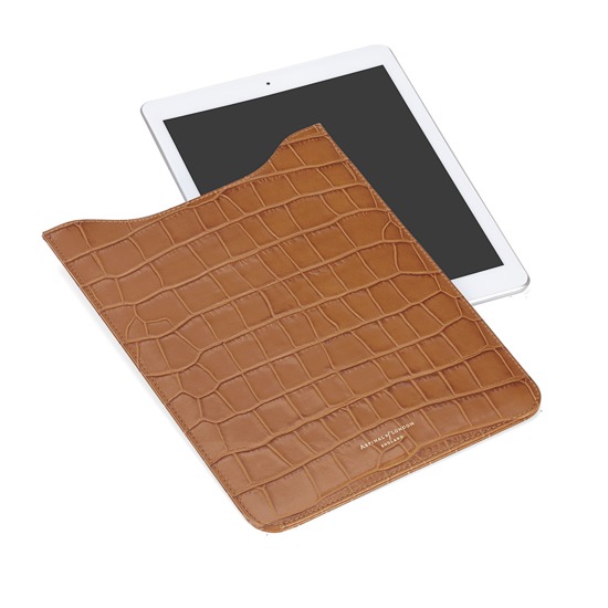 Leather iPad Air Sleeve in Deep Shine Vintage Tan Croc & Cappuccino Suede from Aspinal of London