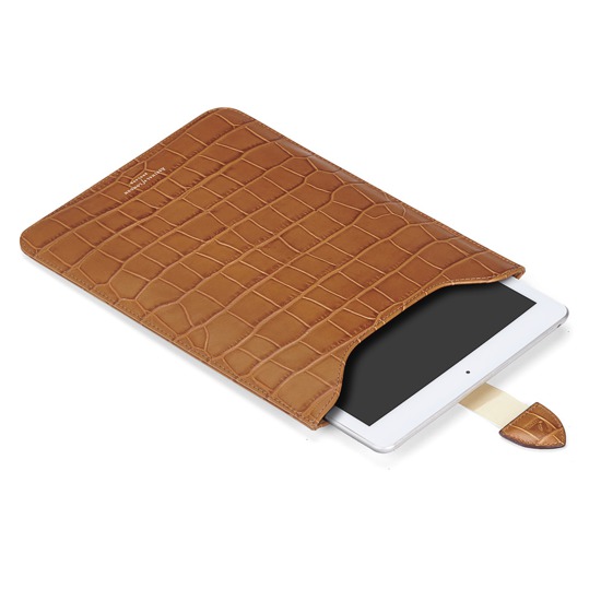 Leather iPad Air Sleeve in Deep Shine Vintage Tan Croc & Cappuccino Suede from Aspinal of London