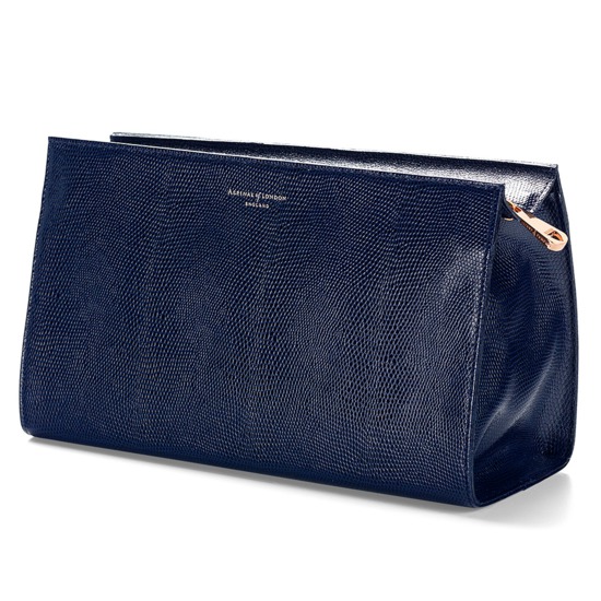 Large Cosmetic Case in Midnight Blue Lizard from Aspinal of London