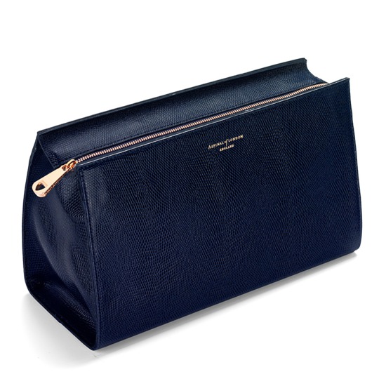 Large Cosmetic Case in Midnight Blue Lizard from Aspinal of London
