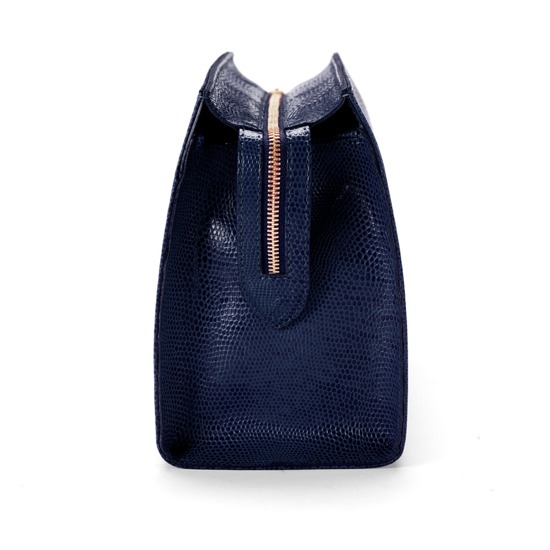 Large Cosmetic Case in Midnight Blue Lizard from Aspinal of London