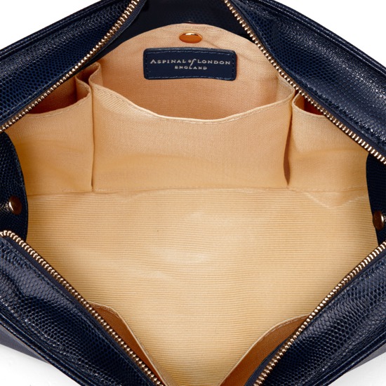Large Cosmetic Case in Midnight Blue Lizard from Aspinal of London