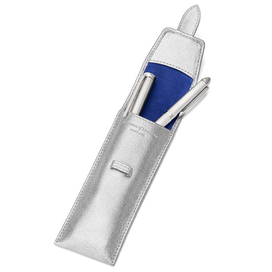 Small Pen Case in Silver Saffiano from Aspinal of London