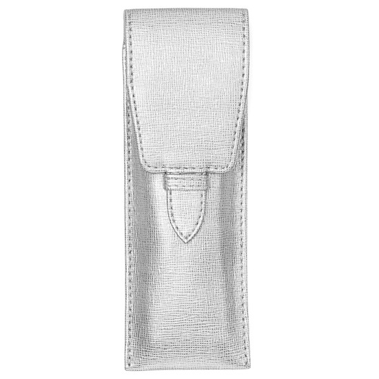 Small Pen Case in Silver Saffiano from Aspinal of London