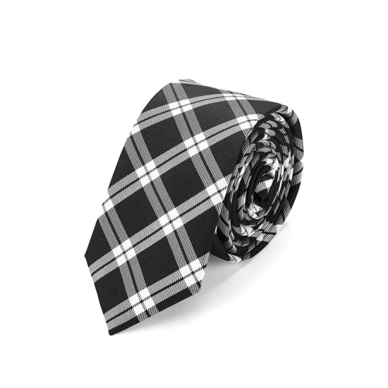 Pure Silk Tie in Black & White Plaid from Aspinal of London