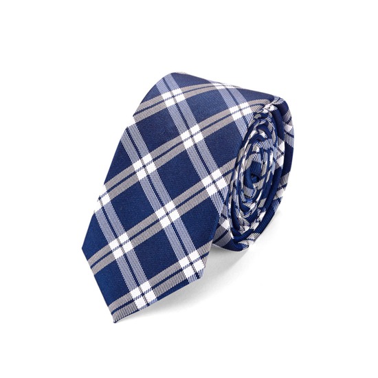 Pure Silk Tie in Navy & White Plaid from Aspinal of London