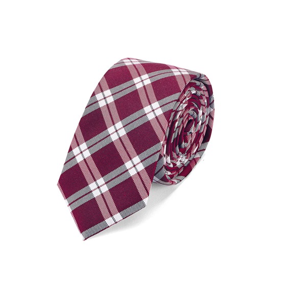 Pure Silk Tie in Burgundy & White Plaid from Aspinal of London