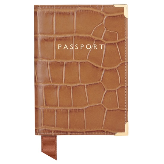 Classic Travel Collection in Deep Shine Vintage Tan Croc & Cappuccino Suede from Aspinal of London