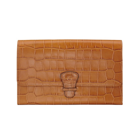 Classic Travel Collection in Deep Shine Vintage Tan Croc & Cappuccino Suede from Aspinal of London