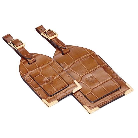 Classic Travel Collection in Deep Shine Vintage Tan Croc & Cappuccino Suede from Aspinal of London