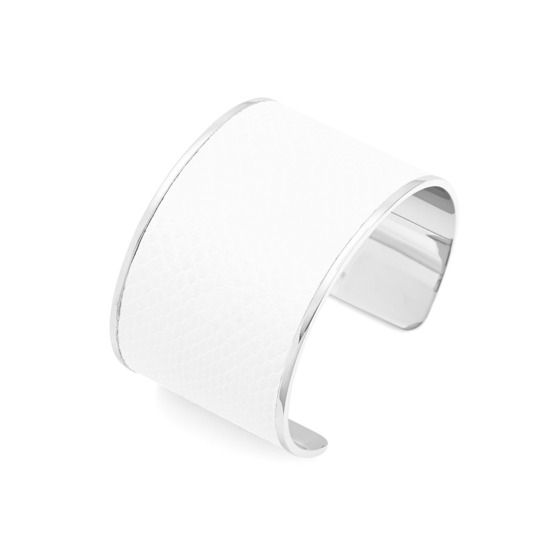 Silver Cleopatra Cuff Bracelet in Alabaster White Lizard from Aspinal of London