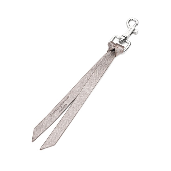 Small Personalisation Strap Key Ring in Gunmetal Saffiano Elite from Aspinal of London
