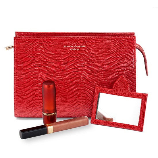 Medium Cosmetic Case in Berry Lizard from Aspinal of London
