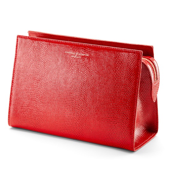 Medium Cosmetic Case in Berry Lizard from Aspinal of London