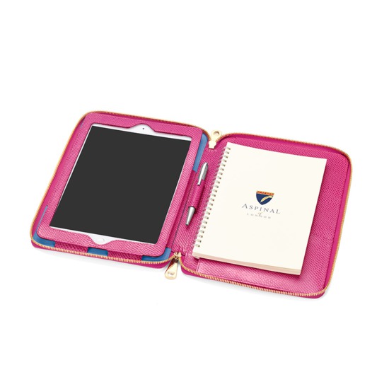 Continental Zipped iPad Air Case with Notebook in Raspberry Lizard from Aspinal of London