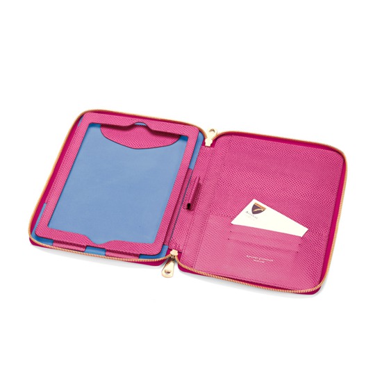 Continental Zipped iPad Air Case with Notebook in Raspberry Lizard from Aspinal of London