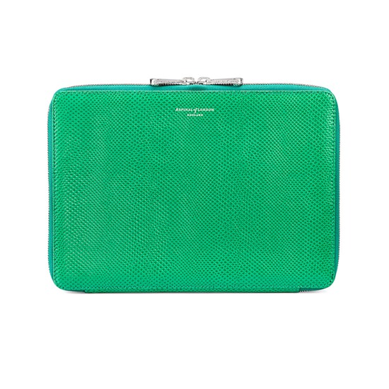 Continental Zipped iPad Air Case with Notebook in Grass Green Lizard from Aspinal of London