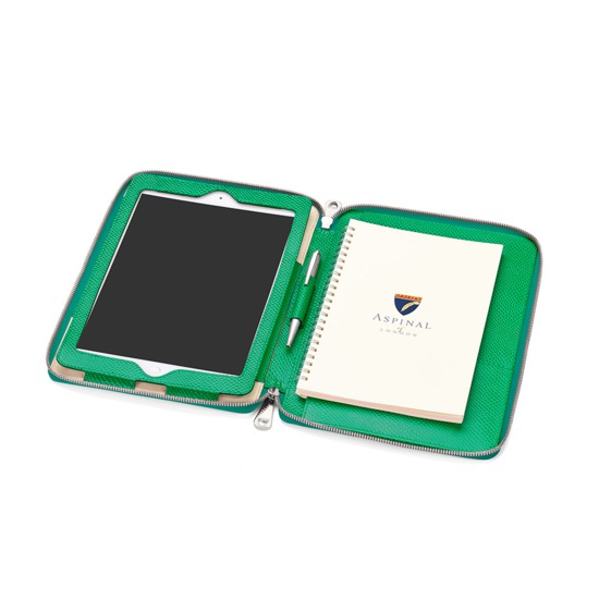 Continental Zipped iPad Air Case with Notebook in Grass Green Lizard from Aspinal of London